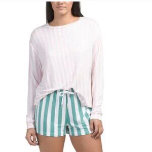 NWT HONEYDEW STRIPE Good Times Long Sleeve Top And Shorts Pajama Set S